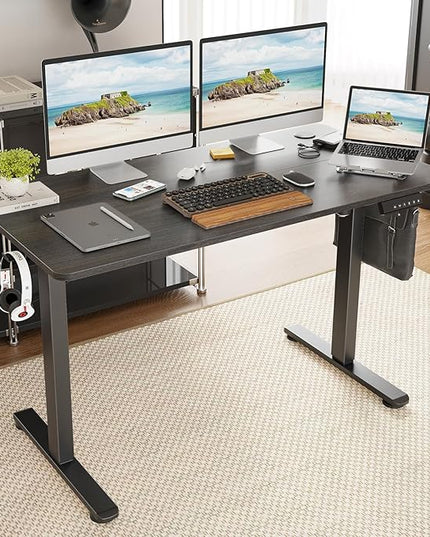 STARY Electric Memory Preset 48 x 24 Inches Adjustable Height Computer Workstation Sit Stand Home Office Desk with Splice Board, 4824, Abner Walnut Desktop/Black Frame - LeafyLoom