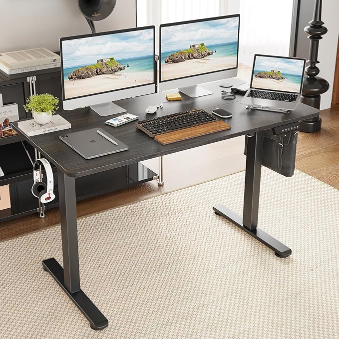 STARY Electric Memory Preset 48 x 24 Inches Adjustable Height Computer Workstation Sit Stand Home Office Desk with Splice Board, 4824, Abner Walnut Desktop/Black Frame - LeafyLoom