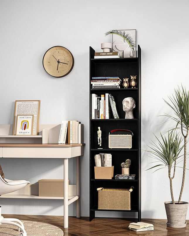 6-Tier Bookshelf, 66.9 Inches Floor Standing Bookcase, Display Storage Shelf, Corner Shelf, Home Decor Furniture for Home Office, Living Room, Bedroom, Black 01104XBC - LeafyLoom