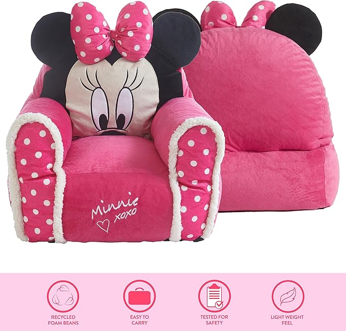 Idea Nuova Minnie Mouse Figural Sherpa Trim Bean Bag Chair, Small, Pink - LeafyLoom