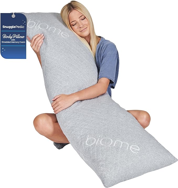 Snuggle-Pedic Long Body Pillow for Adults - Big 20x54 Pregnancy Pillows w/Shredded Memory Foam & Cooling Pillow Cover - Cuddle Firm Maternity Side Sleeper Pillow Insert to Hug for Bed - Grayy - LeafyLoom