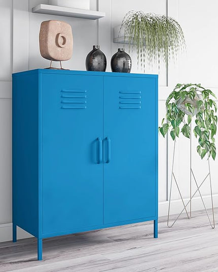 Novogratz Cache 2 Door Metal Locker Storage, Blue Cabinet - LeafyLoom