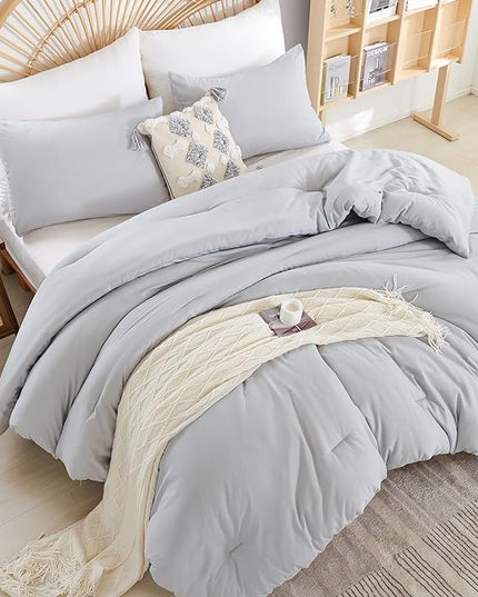 Full Size Comforter Modern Light Grey 3PCS Microfiber Bed Comforter Sets for All Season Comforter for Men, Women and Girls Soft Lightweight Bedding Set - LeafyLoom