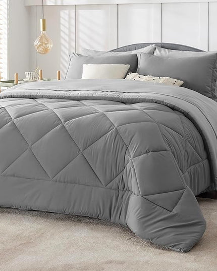 Bedsure Queen Comforter Set - 7 Pieces Reversible Comforters Queen Size Bed Set Bed in a Bag with Comforter, Sheets, Pillowcases & Shams, Grey Bedding Sets - LeafyLoom