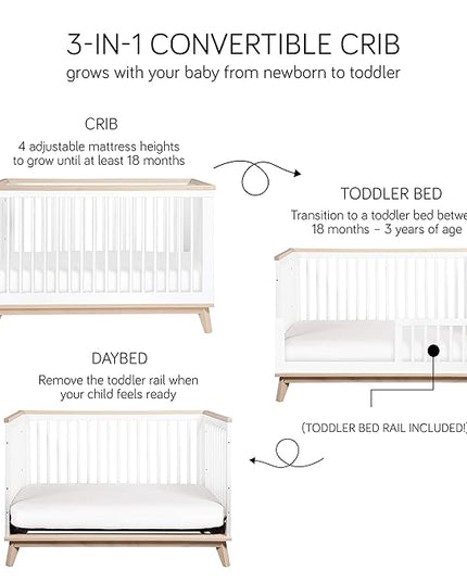 Babyletto Scoot 3-in-1 Convertible Crib with Toddler Bed Conversion Kit in White, Greenguard Gold Certified - LeafyLoom