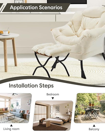 Lazy Chair with Folding Ottoman Modern Large Accent Chair,Contemporary Lounge Leisure Sofa Chair with Armrests Upholstered Sofa Armchair Reading Chair for Bedroom,Dorm & Office,Beige - LeafyLoom