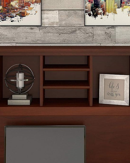 Bush Furniture Somerset 72W Desk Hutch in Hansen Cherry, Attachment with Shelves and Cabinets for Home Office - LeafyLoom