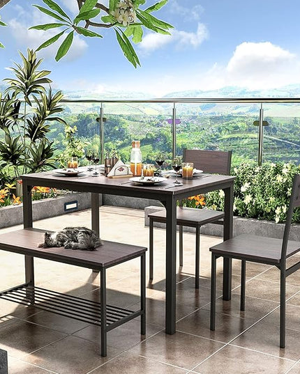 soges Dining Table Set for 4, 43.3 inch Kitchen Table set with Chairs and Bench, 4 Piece Dining Room Table Set for Small Space, Apartment, Restaurant, Rustic Oak - LeafyLoom