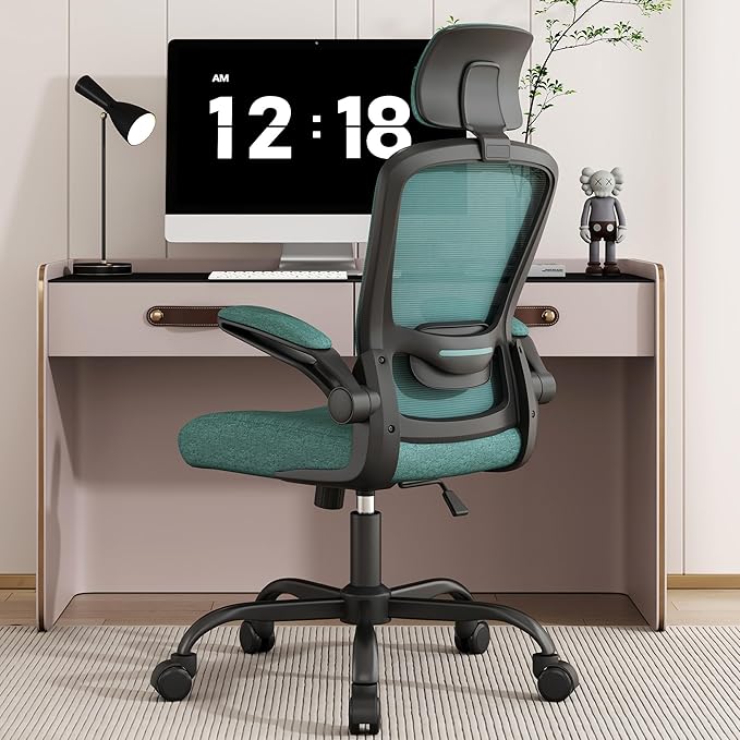 Home Office Chair, Ergonomic Desk Chair with Adjustable Lumbar Support, High Back Computer Chair- Adjustable Headrest with Flip-Up Arms, Swivel Task Chair for Home Office (Jungle) - LeafyLoom