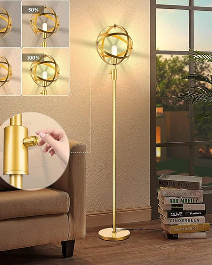 Lightdot 65IN Dimmable (Brightness Adjustable) Industrial Floor Lamp, Gold Spherical Standing Lamp with 3000K E26 LED Bulb, Unique Farmhouse Tall Lamp for Living Room Bedroom Sofa Coner - LeafyLoom