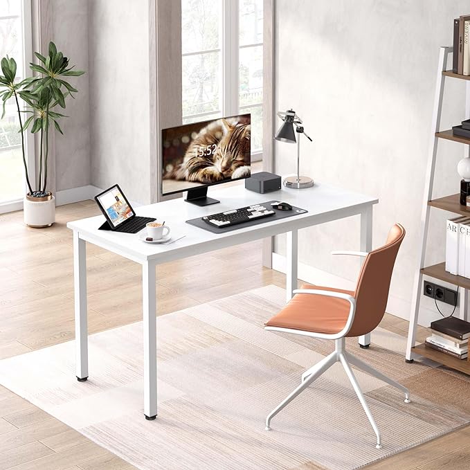 Computer Desk,55.1 inches Office Desk & Workstations for Home Office, Gaming Desk Computer Table,Modern Simple Style Laptop Table, White - LeafyLoom