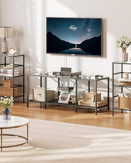 HOOBRO 3-Tier Bookcase, Tempered Glass Bookshelves, Record Storage Rack with Side Fence, Storage Shelves for Bathroom, Slim Shelving Unit for for Living Room, Home Office, Black BK81CJ01 - LeafyLoom