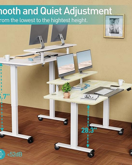 WOKA 55 x 28 Inch Electric Standing Desk with Wheels, Height Adjustable Stand up Desk with a Monitor Stand Riser, Standing Computer Desk with Memory Controllers, Adjustable Desks for Home Office - LeafyLoom
