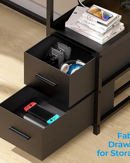 GreenForest Small Desk for Bedroom, 39.4 inch Computer Desk with 2 Drawers, Gaming Desk with LED Light and Power Outlet, Reversible Office Desk with Monitor Stand, Desk for Small Spaces, Black - LeafyLoom