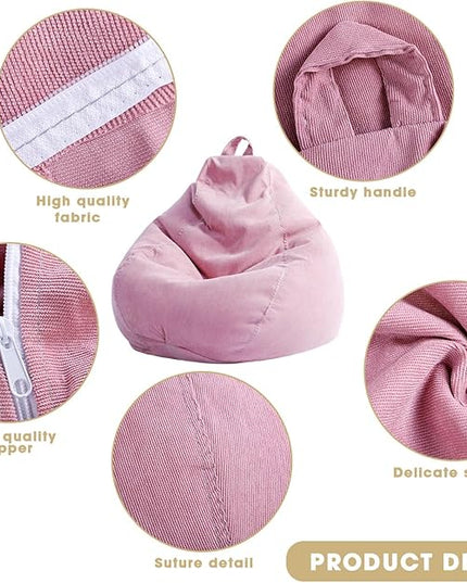 2 Pcs Bean Bag Cover Stuffed Animal Storage Bean Bag Chair Cover Soft Corduroy Stuffed Animal Bean Bag Storage for Kids Adults Indoor Bedroom Organizing Plush Toys(Pink, 100L) - LeafyLoom