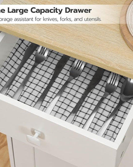 HOOBRO Kitchen Island, Storage Cabinet with Drawer, Kitchen Cart with Spice and Towel Rack, Saving Space, Easy Assembly, for Living Room, White and Natural WN12ZD01 - LeafyLoom