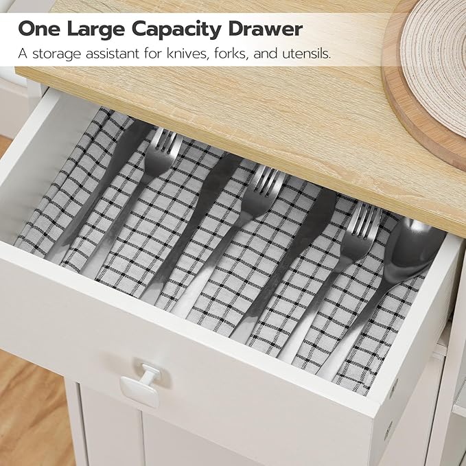 HOOBRO Kitchen Island, Storage Cabinet with Drawer, Kitchen Cart with Spice and Towel Rack, Saving Space, Easy Assembly, for Living Room, White and Natural WN12ZD01 - LeafyLoom