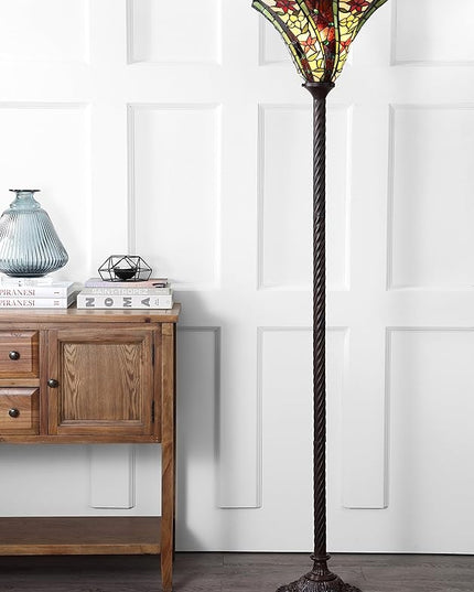 JONATHAN Y JYL8001A Williams Tiffany-Style 71" Torchiere LED Floor Lamp, Tiffany, Traditional, Art Nouveau Style, Office, Living Room, Family Room, Dining Room, Bedroom, Hallway, Foyer, Bronze - LeafyLoom