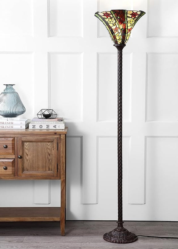 JONATHAN Y JYL8001A Williams Tiffany-Style 71" Torchiere LED Floor Lamp, Tiffany, Traditional, Art Nouveau Style, Office, Living Room, Family Room, Dining Room, Bedroom, Hallway, Foyer, Bronze - LeafyLoom
