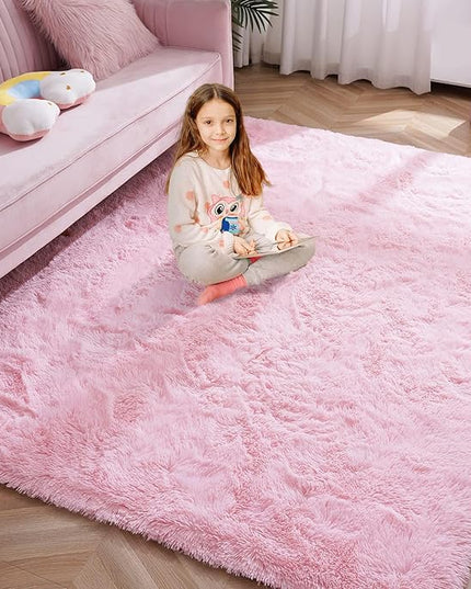 Softlife Pink Fluffy Area Rugs for Living Room, 6x9 Feet Rug for Bedroom Ultra Soft Girls and Boys Room Kids Room Nursery Rug, Shaggy Fur Indoor Plush Modern Floor Carpet Christmas Decor, Pink - LeafyLoom