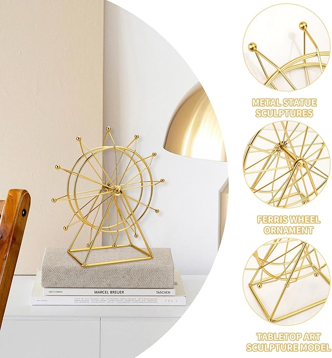 Gold Ferris Wheel Decorations for Office Bookshelf Decor, Home Decor Living Room Shelf- Spinning Ferris Wheel for Gift Birthday Thanksgiving Valentine's Day - LeafyLoom
