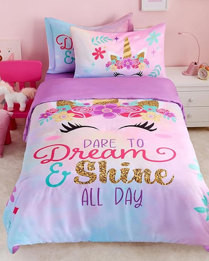 Joiedomi Kid Twin Comforter Set - 5 Piece Unicorn Bedding Set for Boys/Girls - Super Soft Microfiber Bed in a Bag with Comforter, Sheets, Pillowcase & Sham - LeafyLoom