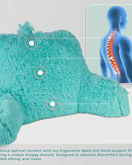 Klear Vu Shaggy Reading Pillow Back Rest Body Pillow for Adults and Kids, Lumbar and Arm Support on Bed, Chair, Couch, Sofa and Floor, 30" x 21", One Size, Aqua - LeafyLoom