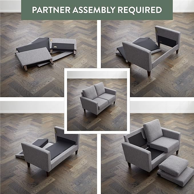 Edenbrook Archer Upholstered Loveseat - Charcoal Upholstered Loveseat - Living Room Furniture - Small Loveseat - Mid Century Modern Loveseat - Seats Two - LeafyLoom