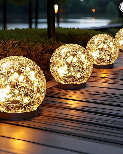 Solar Globe Lights Outdoor Waterproof-Solar Balls for Garden-Cracked Glass Ball Solar Lights Outdoor-Solar Orbs for Outside-Outdoor Decorations for Patio and Yard Lawn Backyard Decor JKIMK