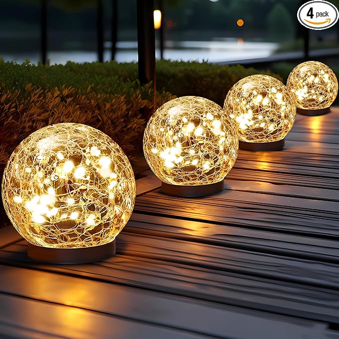 Solar Globe Lights Outdoor Waterproof-Solar Balls for Garden-Cracked Glass Ball Solar Lights Outdoor-Solar Orbs for Outside-Outdoor Decorations for Patio and Yard Lawn Backyard Decor JKIMK