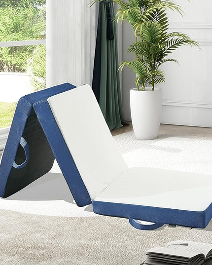 Memory Foam Single Folding Mattress Cot Mattress,4 Inch Foldable Mattress Topper with Cover, Breathable Floor Mattress Guest Bed for Travel/RV/Camping/Guest Room/Yoga (25"×75"×4") - LeafyLoom