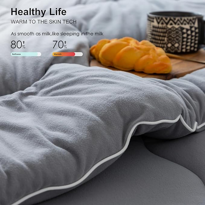 COTTEBED Ultra-Soft Winter King Size Comforter Set, Warm California Cal King Thick Milk Cup Cozy Fully Breathable Bedding 1 Down Alternative with 2 Pillowcase for Winter, Dark Gray - LeafyLoom