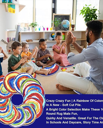 HiiARug Carpet Circles Kids Rug 16" Rainbow Crazy Carpet Circle Seats Pre-School Classroom Accessories 12pcs Round Carpet Seats Group Activity Spots Marker for Classroom Kindergarden Playroom - LeafyLoom