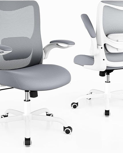 Office Chair, Ergonomic Desk Chair with Adjustable Lumbar Support and Flip up Armrest, Breathable Mesh Computer Chair for Home Office, Gray - LeafyLoom