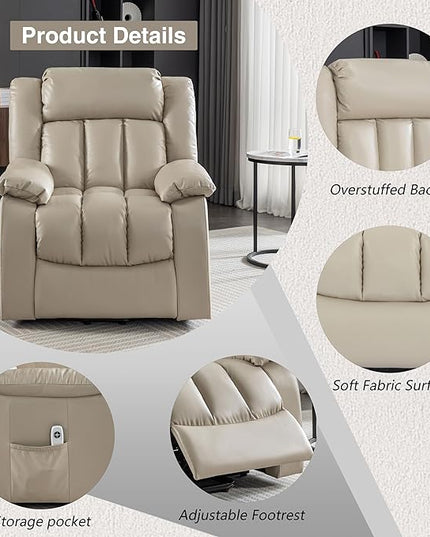 Lift Chair Electric Power for Elderly, Swivel Glider, Upholstered Living Room Reclining Sofa with Lumbar Support, Beige-v96 - LeafyLoom