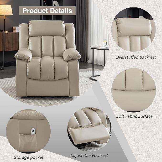 Lift Chair Electric Power for Elderly, Swivel Glider, Upholstered Living Room Reclining Sofa with Lumbar Support, Beige-v96 - LeafyLoom