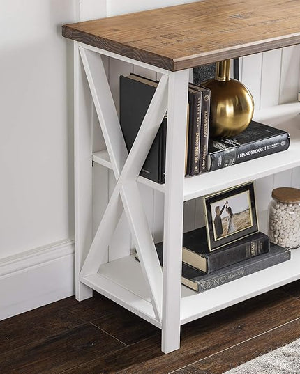 Walker Edison 2 Tier Modern Farmhouse Wood Bookcase Bookshelf Storage Home Office Storage Cabinet, 52 Inch, White - LeafyLoom