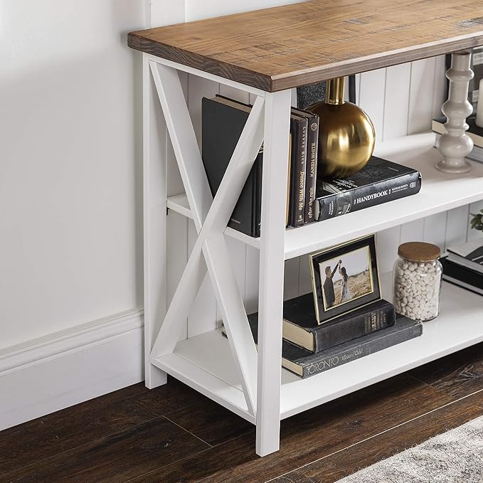 Walker Edison 2 Tier Modern Farmhouse Wood Bookcase Bookshelf Storage Home Office Storage Cabinet, 52 Inch, White - LeafyLoom