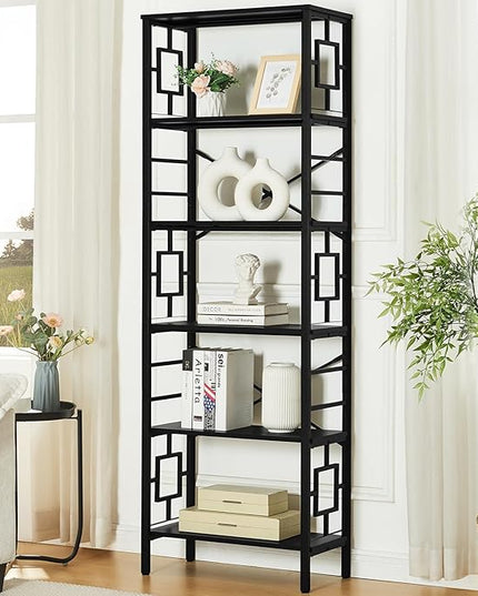 HOMISSUE Tall Bookshelf, Industrial 6-Tier Bookshelf with Unique Design, Open Bookshelves and Bookcases,Black - LeafyLoom