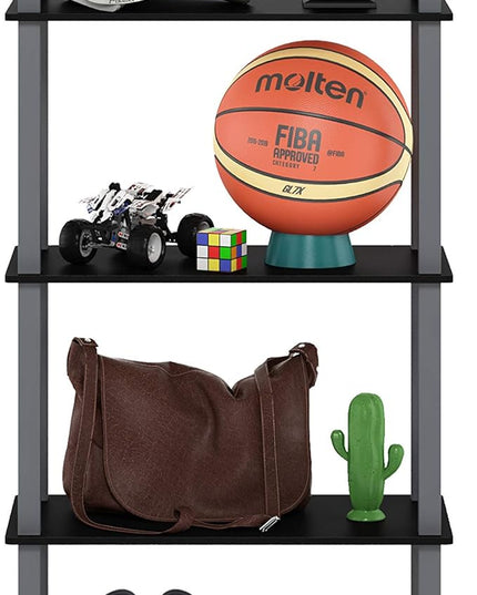 Furinno Turn-N-Tube 5-Tier Multipurpose Shelf / Display Rack / Storage Shelf / Bookshelf, Square Tubes, Black/Grey - LeafyLoom