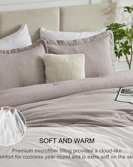 CozyLux King Size Comforter Set - 3 Pieces Linen Soft Luxury Cationic Dyeing Bedding Comforter for All Season, Breathable Lightweight Fluffy Boho Bed Sets with 1 Comforter and 2 Pillow Shams - LeafyLoom