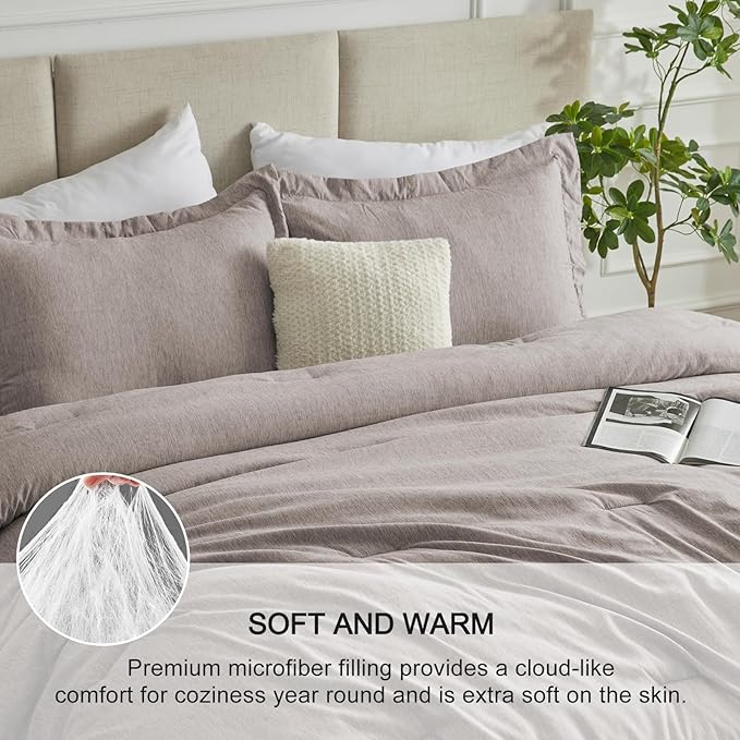 CozyLux King Size Comforter Set - 3 Pieces Linen Soft Luxury Cationic Dyeing Bedding Comforter for All Season, Breathable Lightweight Fluffy Boho Bed Sets with 1 Comforter and 2 Pillow Shams - LeafyLoom