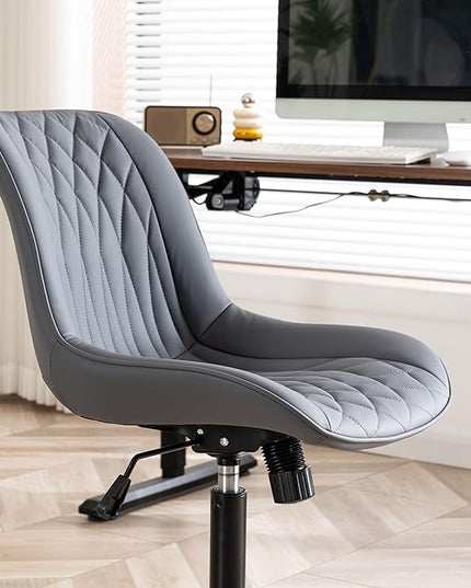 YOUNIKE Desk Chair with Wheels Armless Office Chair Swivel Rolling Task Chair with Back Upholstered Faux Leather Computer Chair Height Adjustable Modern Widened Seat Dusty Blue - LeafyLoom
