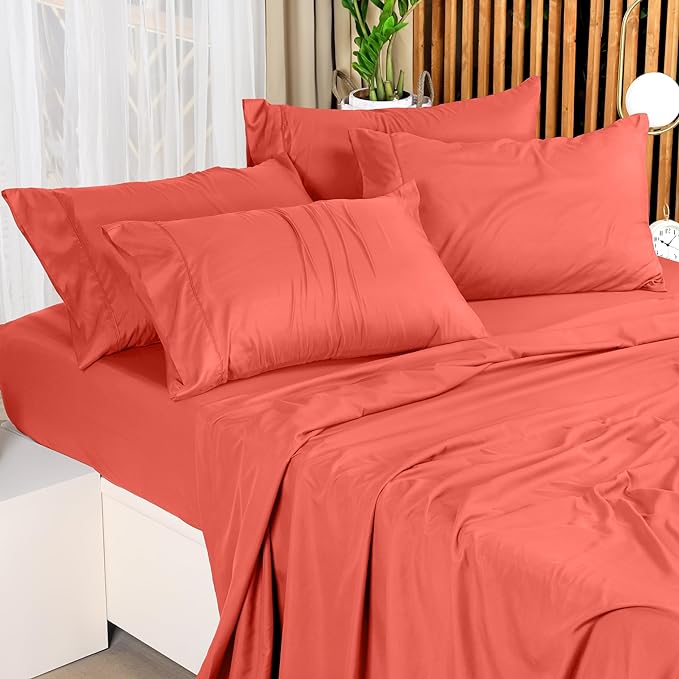 Utopia Bedding Queen Bed Sheets Set - 4 Piece Bedding - Brushed Microfiber - Shrinkage and Fade Resistant - Easy Care (Queen, Coral) - LeafyLoom