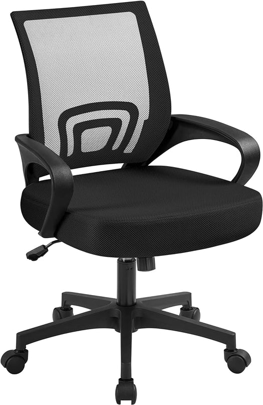 Yaheetech Office Chair Ergonomic Computer Chair Mid Back Adjustable Desk Chair with Lumbar Support Armrest, Swivel Rolling Mesh Task Gaming Chair for Home Office Work Study, Black - LeafyLoom