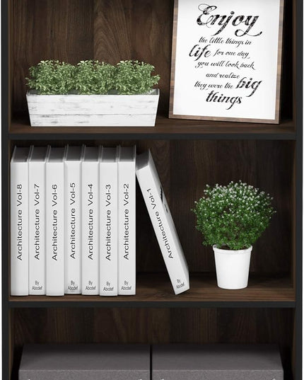 FURINNO Basic 3-Tier Bookcase Storage Shelves, Columbia Walnut - LeafyLoom