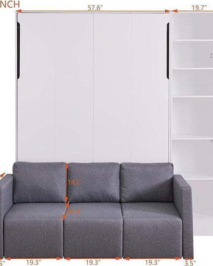 Merax, White Full Size Murphy Bed Wallbed with Sofa,Side Storage Shelves,Space Saving,for Guest Living Room - LeafyLoom