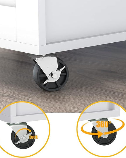 Usinso Rolling Kitchen Island, Kitchen Island Storage Cabinets on Wheels with Drop Leaf Countertop, Handle Racks, Caster Liquor Cart Suitable for Placing (White) - LeafyLoom