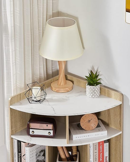 Vecelo 3-Tier Corner Cabinet with 8 Cubbies, Wooden Cube Storage Organizer, Modern Bookshelf Units for Playroom, Bedroom, Living Room, Marble White - LeafyLoom