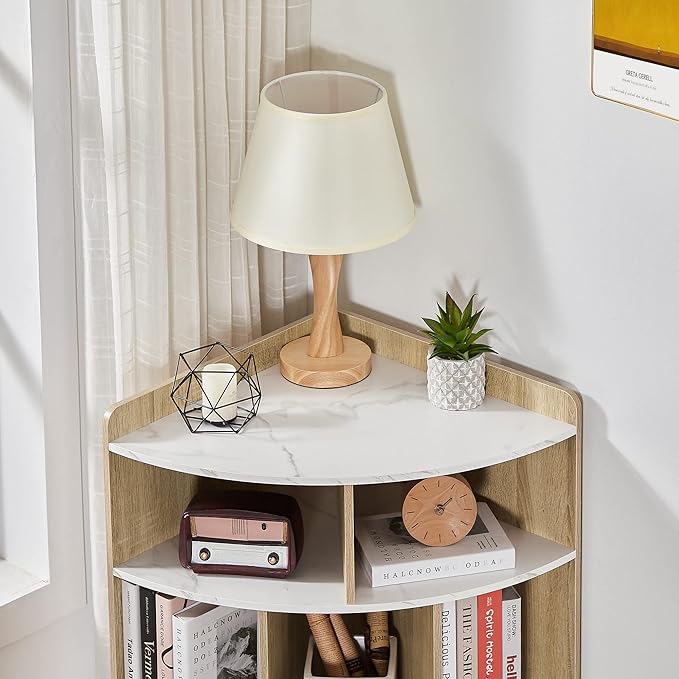 Vecelo 3-Tier Corner Cabinet with 8 Cubbies, Wooden Cube Storage Organizer, Modern Bookshelf Units for Playroom, Bedroom, Living Room, Marble White - LeafyLoom
